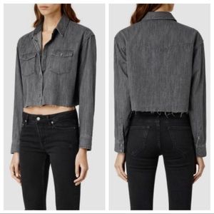 ALL SAINTS Cropped Denim Button Down Jacket